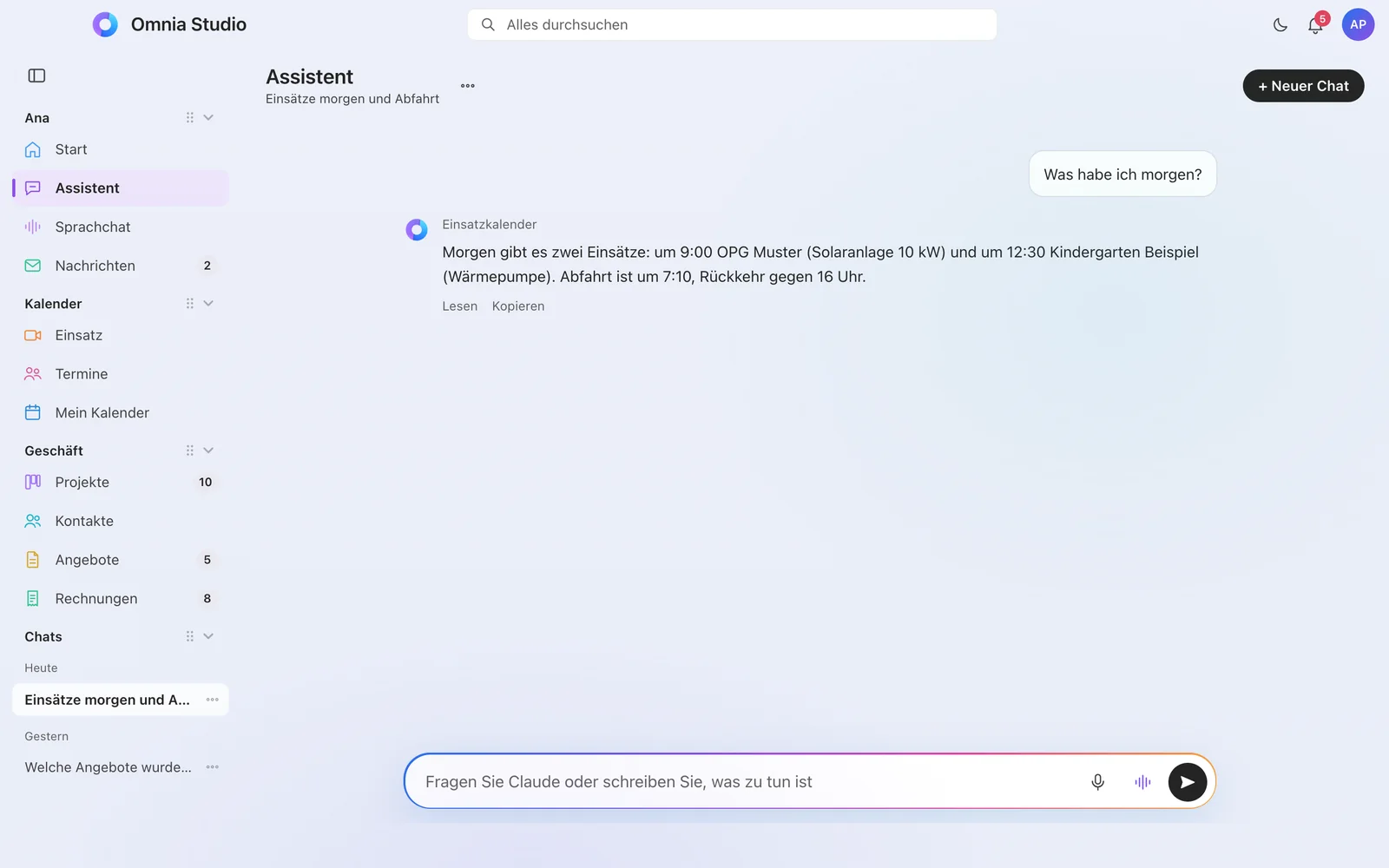 Gespräch mit dem Assistenten