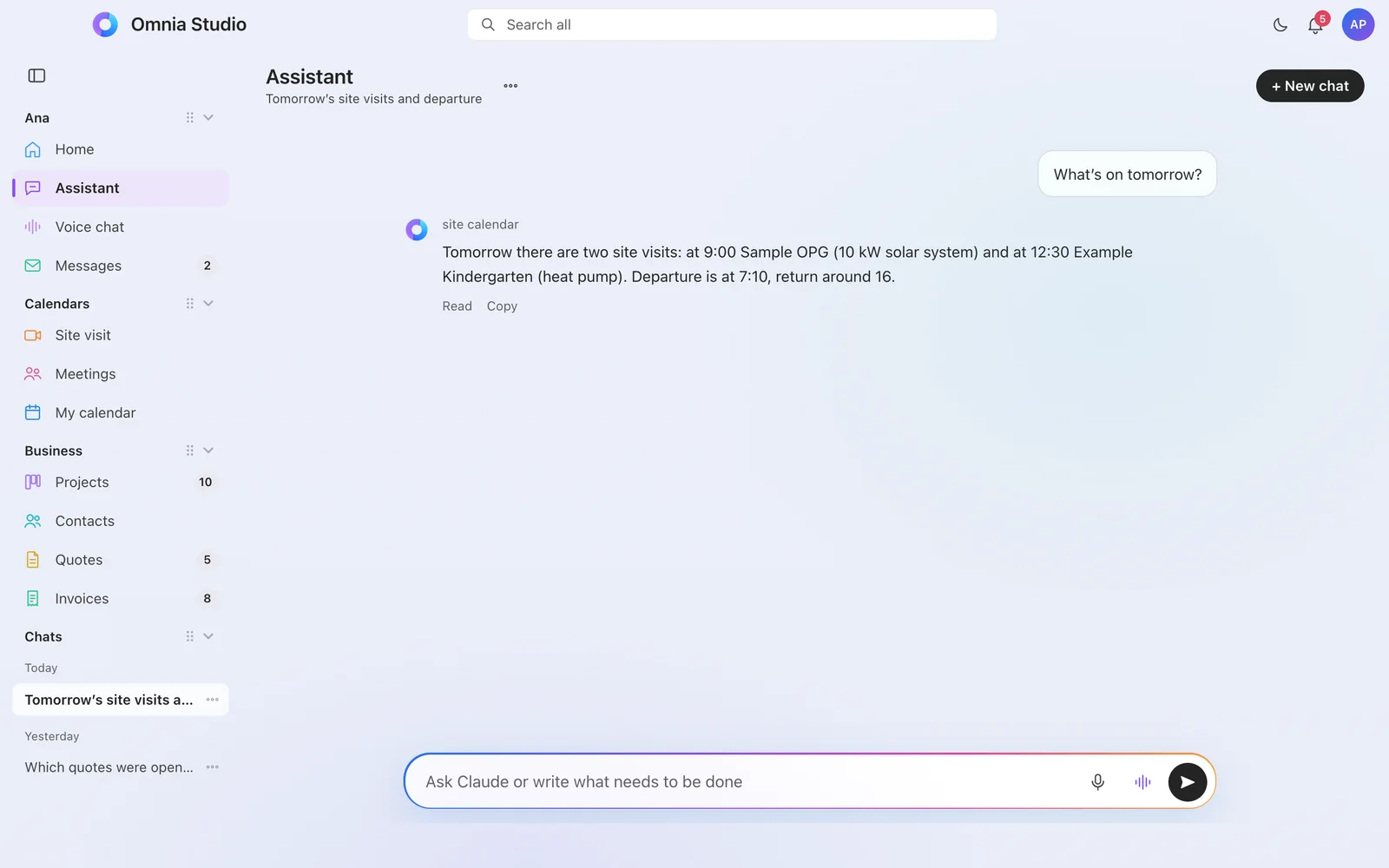 Conversation with the assistant
