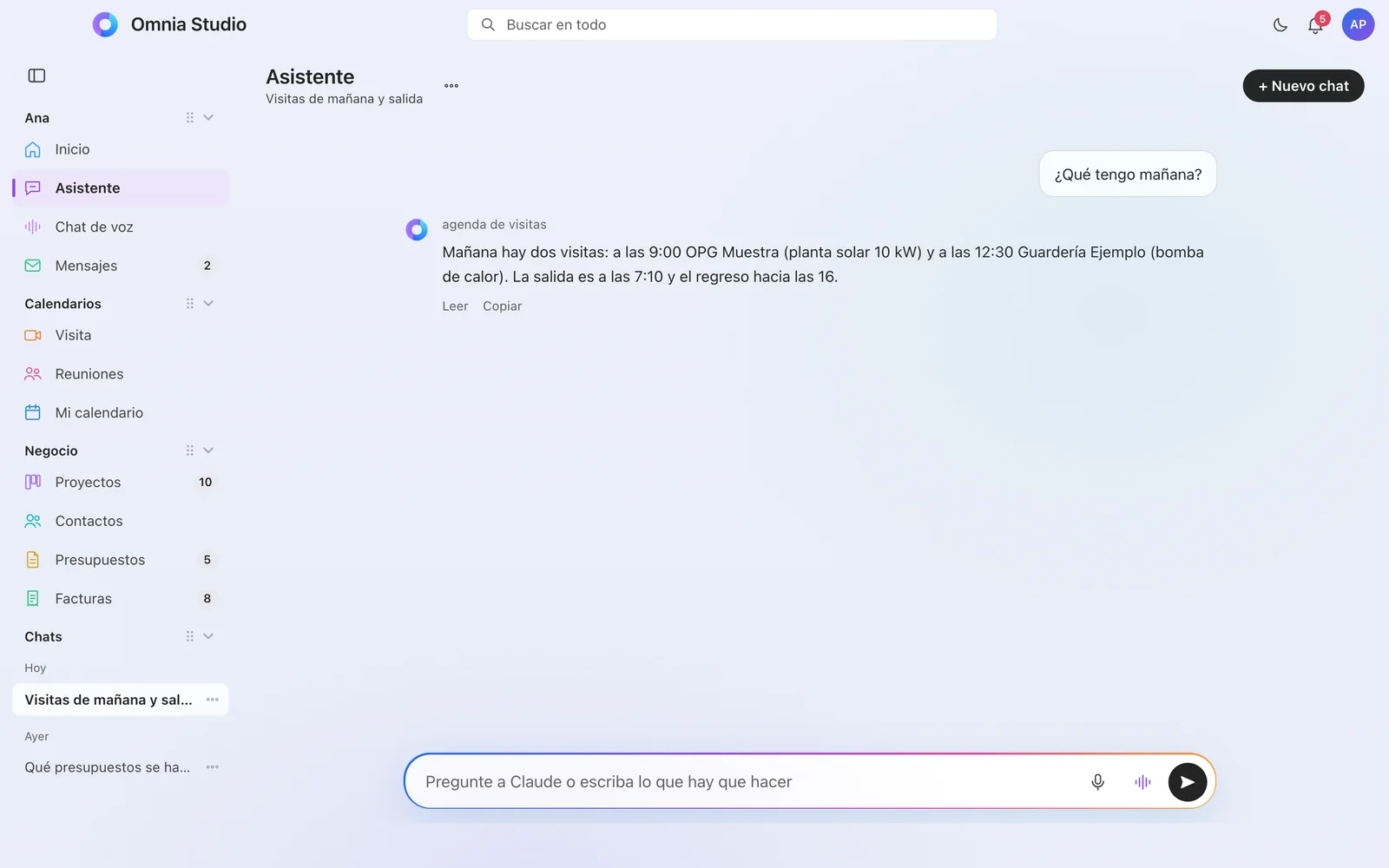 Conversación con el asistente