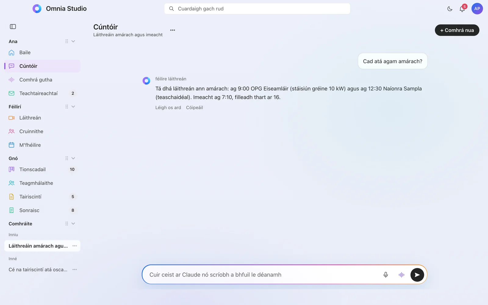 Comhrá leis an gcúntóir