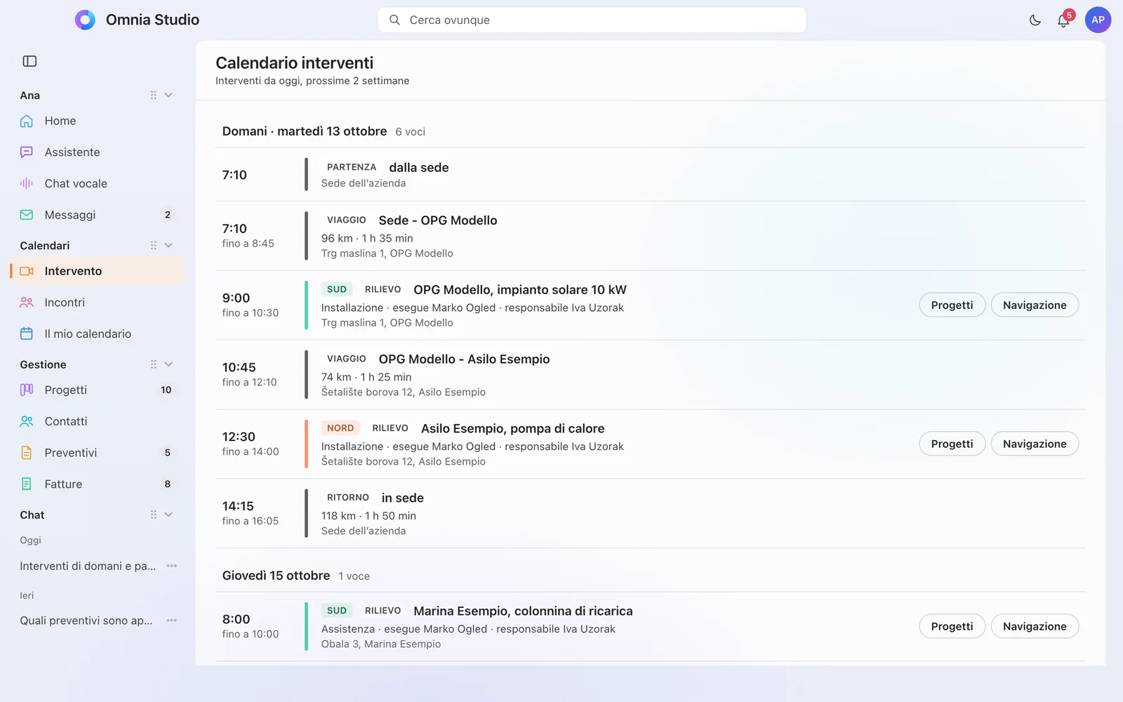 Calendario interventi