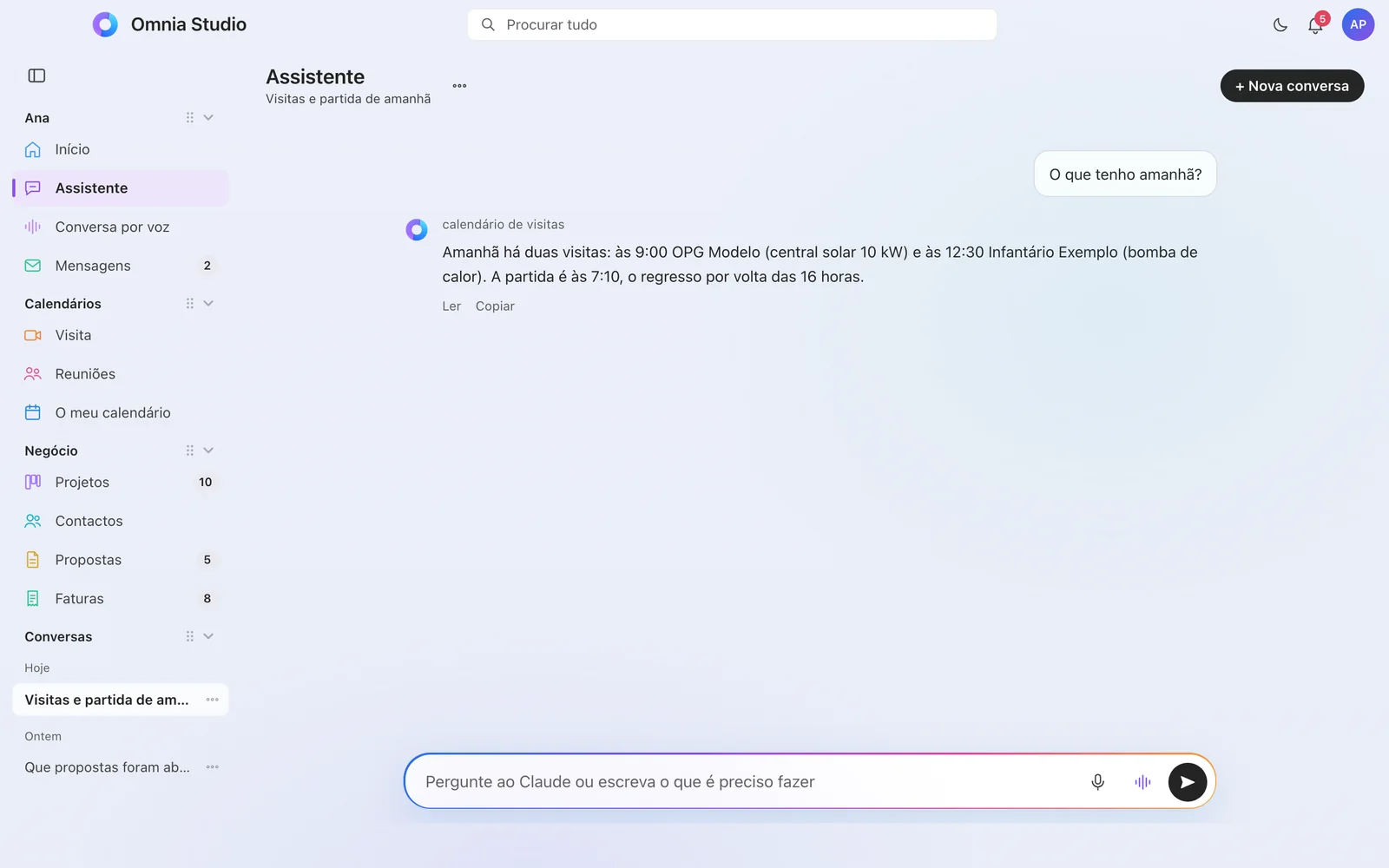 Conversa com o assistente